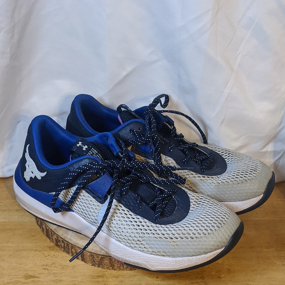 Under Armour Project Rock BSR 2 Trainers Navy White Sneakers Mens 9.5 Womens 11